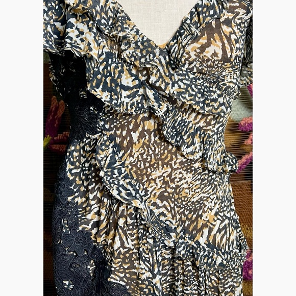 Anthropologie V-Neck Ruffle Lace Dress 0P - Picture 7 of 16